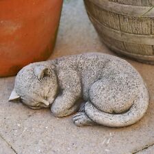Sleepy Kitten Stone Statue | Outdoor Garden Cat Ornament Memorial Sculpture Cats