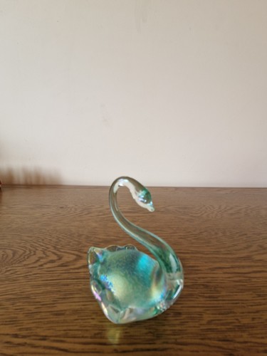 Green glass swan ornament - green,