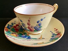6 VINTAGE CROWN STAFFORDSHIRE - PATT. HOLLYHOCK 740378 - CUP & SAUCER 