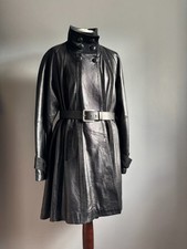 Vintage LEATHER COAT TRENCH 8 10 12 aline military steampunk distress goth