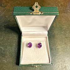 Vintage Hallmarked Solid 14ct Gold Purple-Blue Alexandrite Stud Earrings 585 14K