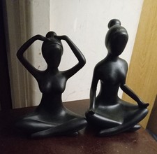 NEW MODERN NUDE HEAD IN HAND SITTING YOGA LADY SCULPTURE FIGURINE BLACK HOME.