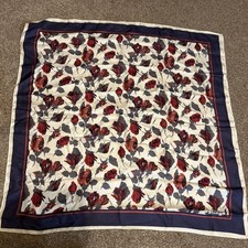 Vintage Red Flowers Liberty Scarf Silk. Navy Blue And Red Flowers