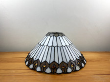 VINTAGE GLASS & LEAD TIFFANY STYLE LAMP LIGHT SHADE AMBER CREAM WHITE RETRO