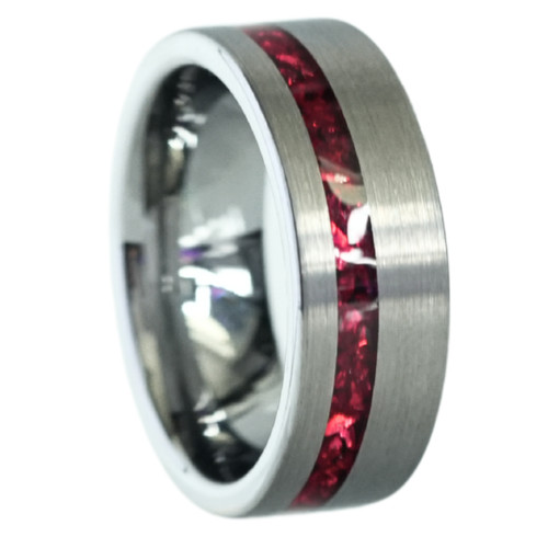 Red opal inlay silver - opal, tungsten