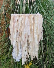 Handmade Vintage Lace Wood Bead Boho Chandelier Mobile Room Decor Bespoke