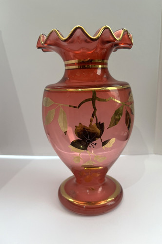 Vintage cranberry glass vase - cranberry,