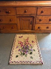 Vintage Hand hooked Woollen Rug Foxglove And 2 Butterflies