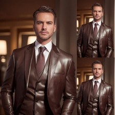 Red Brown Leather Men Suits