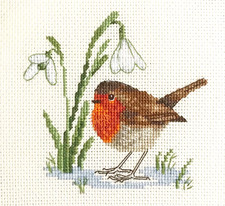 ROBIN Bird + Snowdrops ~