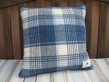 Laura Ashley Wool Plaid Cranbourne Cushion 42cm Dark Seaspray Blue & Feather Pad