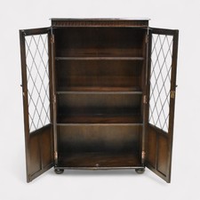 Vintage Display Bookcase With 3 Shelves Leaded Glass Doors  FREE UK Delivery*