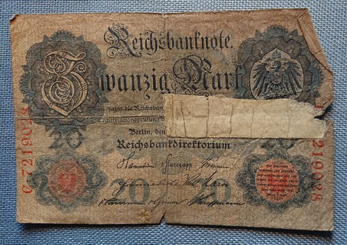 Old reichsbanknote twenty - twenty, mark