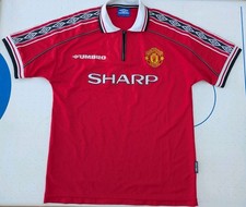 Original Man United red home kit 98/99 iconic zip shirt Size Large - Rare