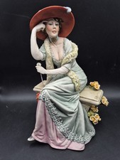 Capodimonte L Cazzola Lady Seated On Bench With Roses Large Figurine 10" High
