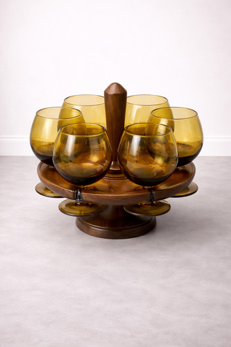 Mcm amber glass brandy teak - glass,
