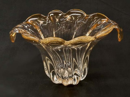 Vtg art glass ribbed drip - art,