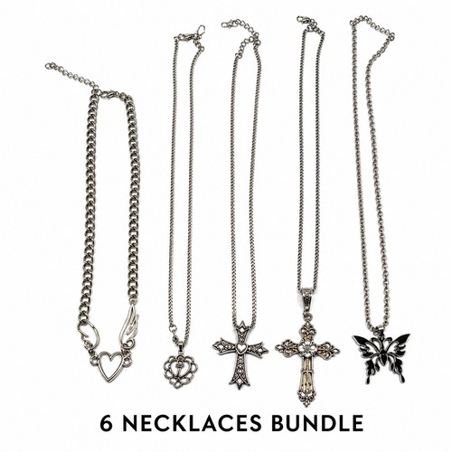 Silver y2k gothic necklace - silver, lot