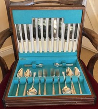 Vintage Silver Plate & Faux Bone Canteen of Cutlery 44 Pieces for 6 Ryals/Butler
