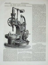 Original Old Antique Print 1876 Engineering Car Wheel Boring Machine Bement