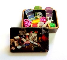 Dolls House Full Old Fashioned Copper Sewing Box Miniature Accessory
