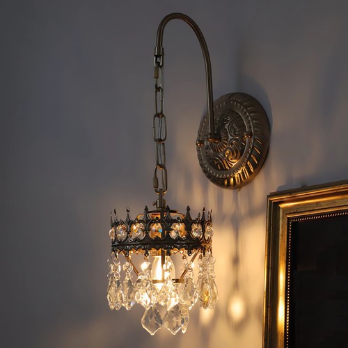 Vintage crystal wall sconce - vintage,