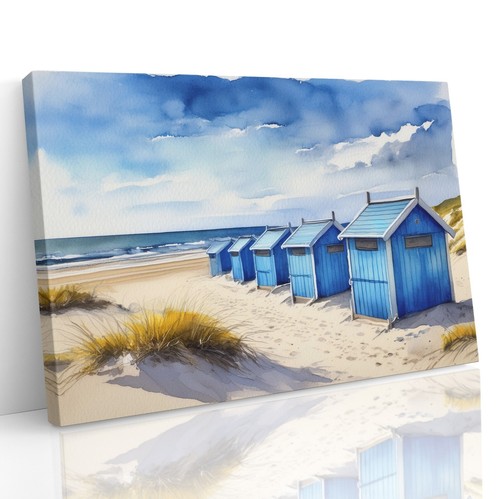 Blue beach huts seaside - blue,