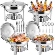 Chafing Dishes for Buffet, 4 Pack 6QT Round Stainless Steel Chafing Dish Buff...