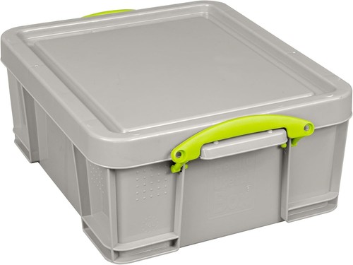 Grey plastic storage box - storage, lid