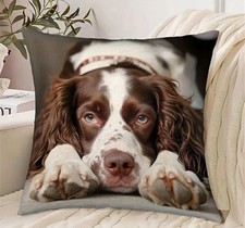 Super Soft Brown & White English Springer Spaniel Dog Cushion Cover 45cm x 45cm