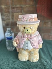 Vintage Ceramic Cookie Jar Male Bear In A Pink Outfit 1990’s 