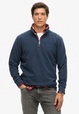 Superdry Sweatshirt Half Zip Long Sleeve Pullover Essential Logo Henley Blue