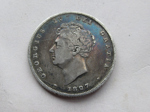 1827 silver george shilling - iv,