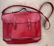 Retro style red real leather 15" wide satchel handle + detachable shoulder strap