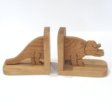 Wooden Dinosaur Triceratops Bookends Boys Girls Childs Whimsical Room Decor