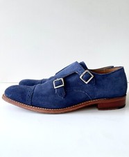 Size 6.5F Mens Smart Navy Blue Suede Leather Ellery Double Monk by Grenson 