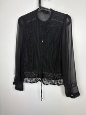 H&M Gothic Victorian Sheer Black Blouse with Lace Trims UK 8