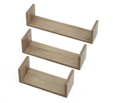 U Shaped Floating Shelve Wall Shelf Mounted Display Set Of3 Wooden Storage Shelf