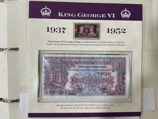 KGVI coins, £1 not + stamp presentation pack + QE coin covers. Album. F203