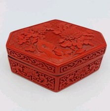 Red Cinnabar Lidded Hexagonal