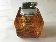 Vintage Table Lighter with an Amber Whitefriars Style Glass Base