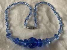 Vintage Necklace, Czech Blue Glass 1930’s, Art Deco