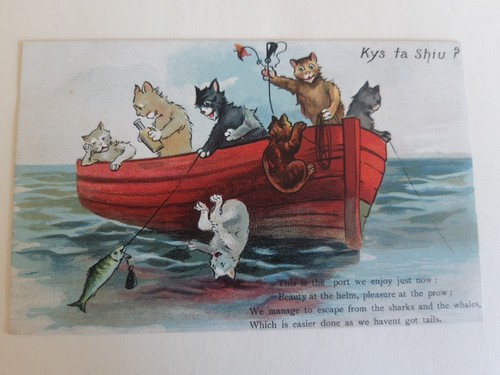 Early 1900s manx cats postcard - manx,