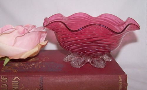 Cranberry white swirl glass - &,