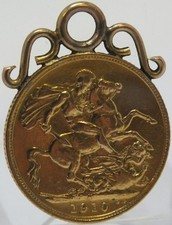1910 King Edward VII Full Sovereign Coin Fixed Mound Pendant