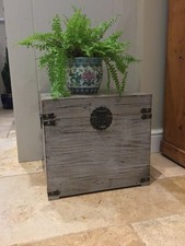 Small Wooden Storage Box Trunk Side Table, Industrial Lid