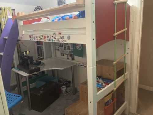 Children white wooden loft - white,