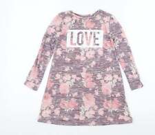 Primark Girls Purple Floral Polyester Blend T-Shirt Dress Size 5-6 Years