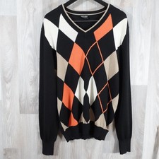 Galvin Green Jumper Mens Large Black Argyle Diamonds Golf Wool Pullover V Neck