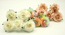 Mulberry paper Open Roses Flowers 5cm large Dusty Pink Blush Green 